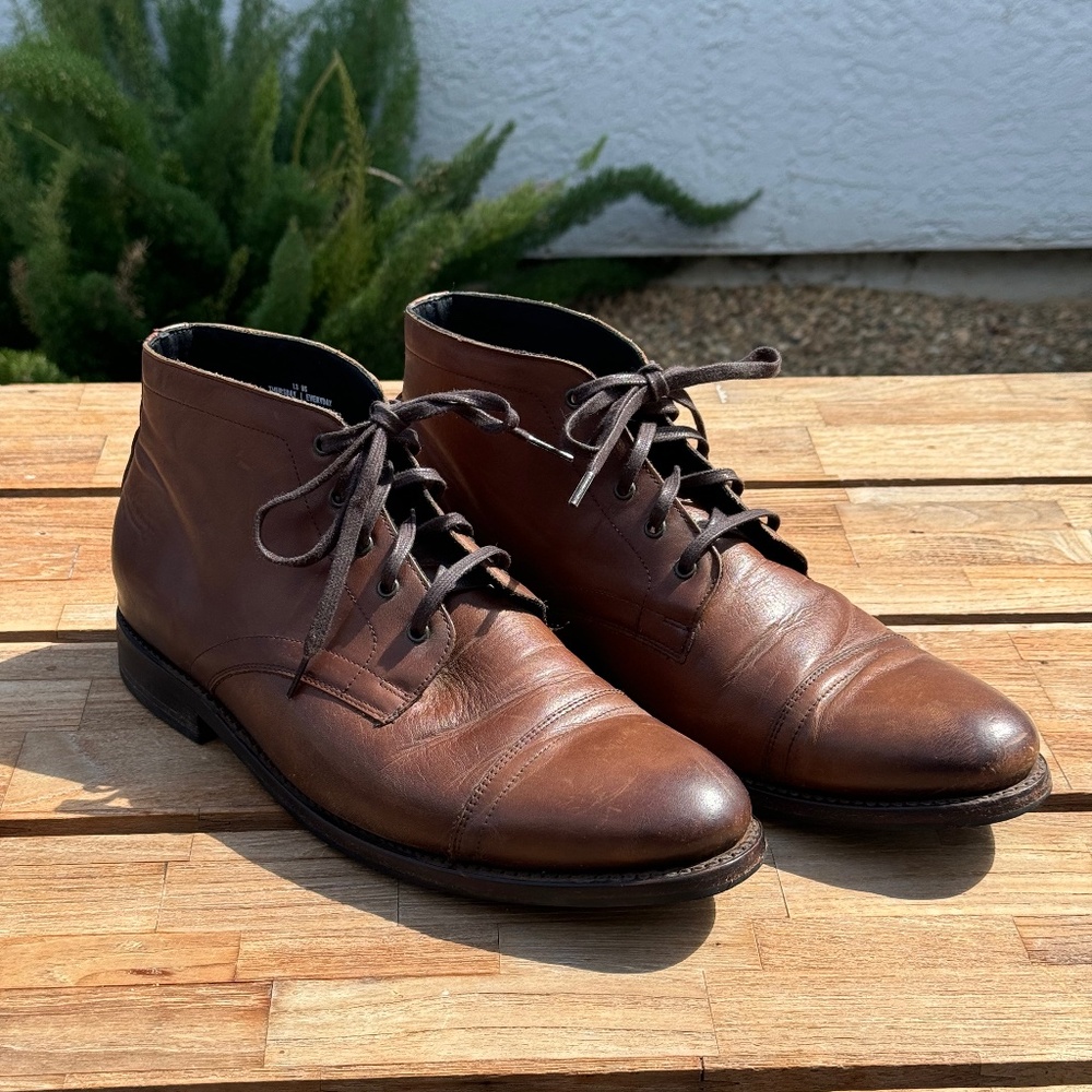 Thursday Boot Company Brown Leather Cap-Toe Lace-Up Boots